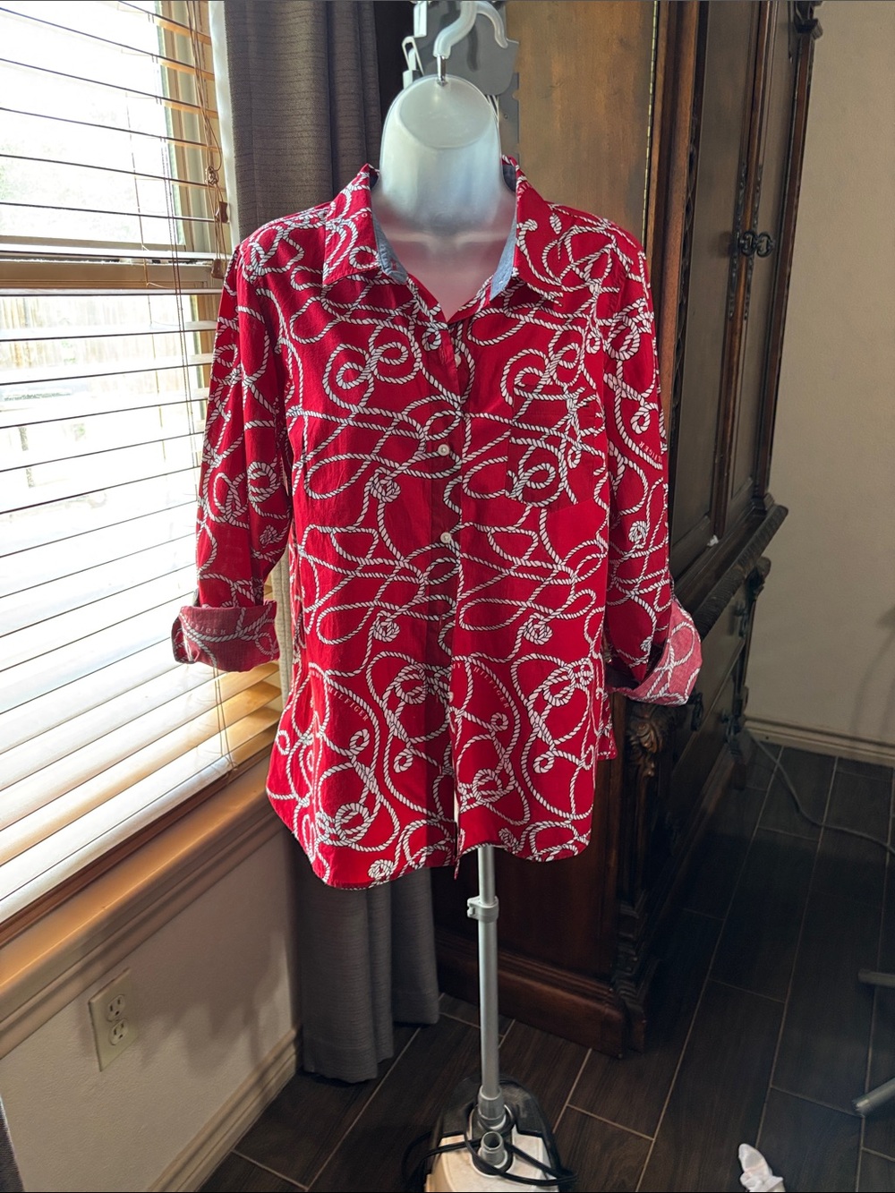 Tommy Hilfiger Red Rope-Print Button-Down Shirt(no stretch)